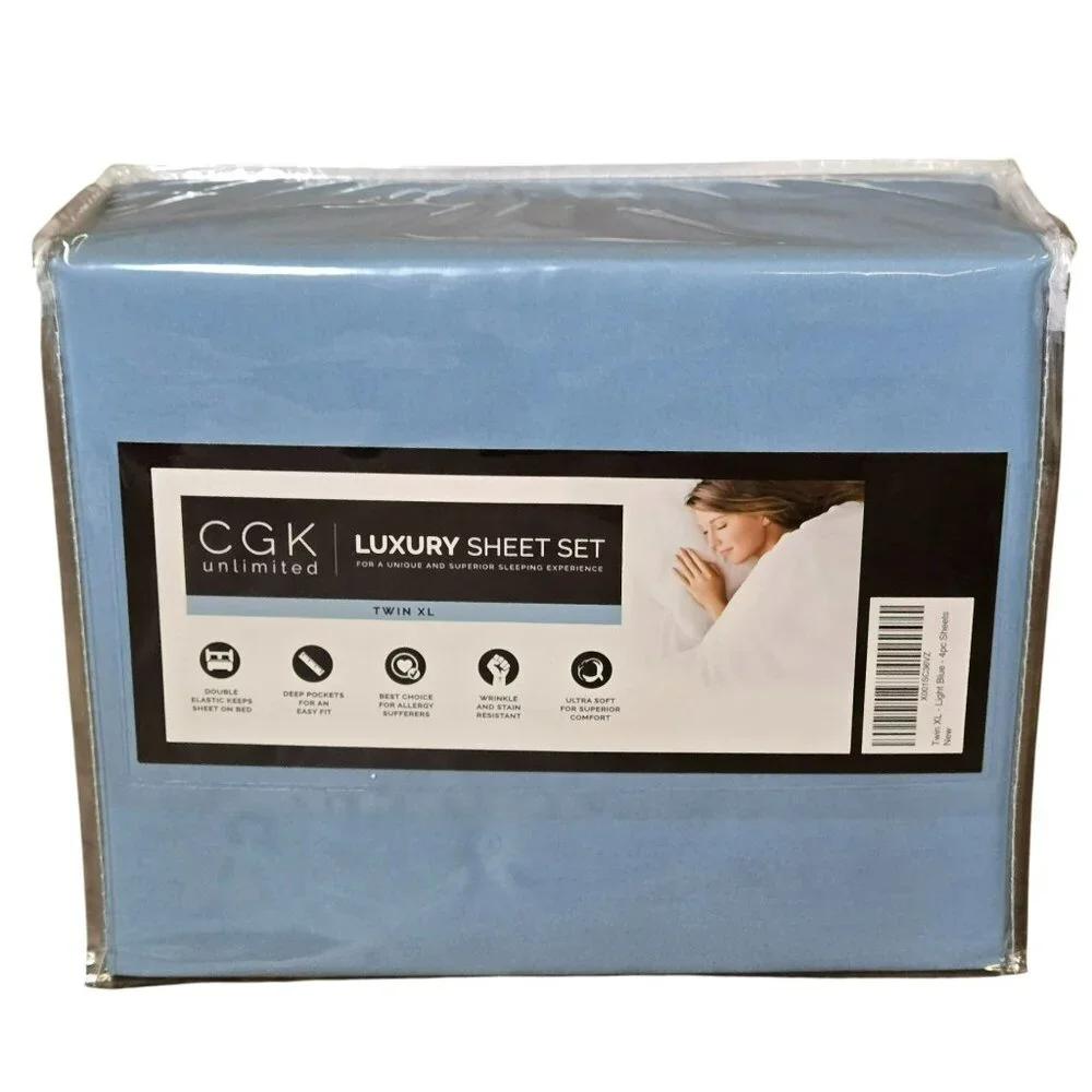 CGK Linens Ultra Soft Microfiber 4-Pc Twin XL Sheet Set Deep Pockets LIGHT BLUE